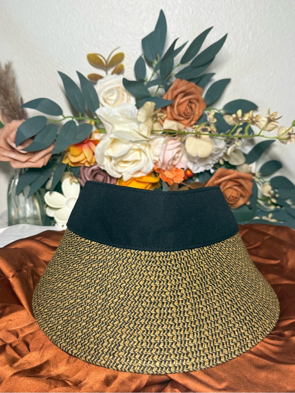 Tahari Black and Brown Woven Visor